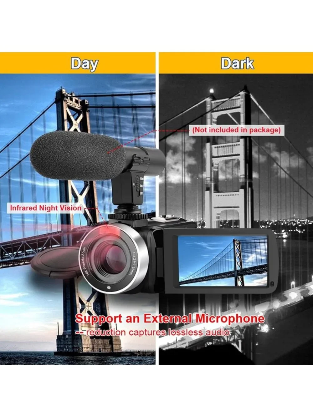 Full HD 1080P Video Camera Camcorder with Night Vision, 16X Zoom & Remote
